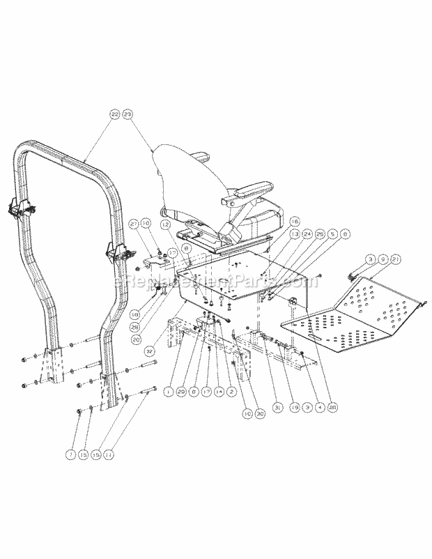 Seat Floor Panel Assembly Diagram and Parts List for M72-KW 53AI8CTZ750 Cub Cadet Sprayer